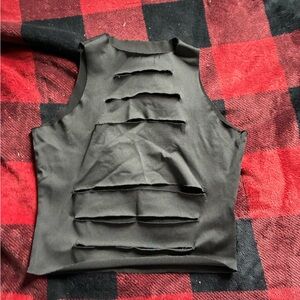 SHEIN Black Distressed Cutout Crop Tank